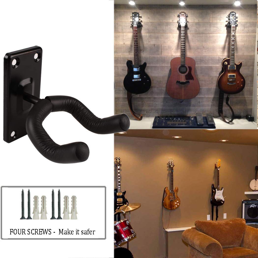 Sound Harbor Guitar Wall Mount Hanger - Black Metal Guitar Holder, 1 Pack Rectangle Hook for Easy Storage and Display